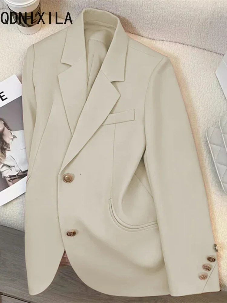 Green Blazer Woman Spring Autumn Vintage Long Sleeve Pockets Female Outerwear Fashion Single Breasted Office Wear Blazer Coat 240808