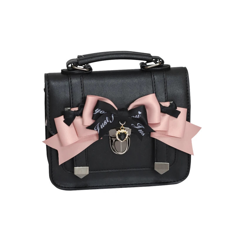 MBTI Cute Jk Satchels Shoulder Bag for Women Black Square Small Pu Leather Purses and Handbags Japanese Style Lolita Ladies Bag 240808