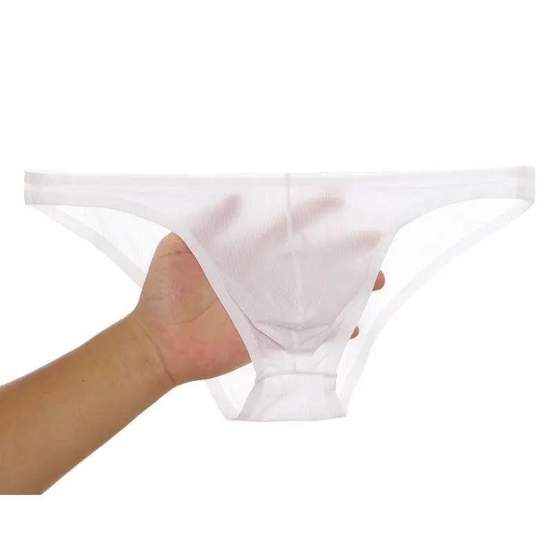 Ice silk seamless ultrathin transparent sexy dress for men breathable underwear pockets bikini sneakers 240807