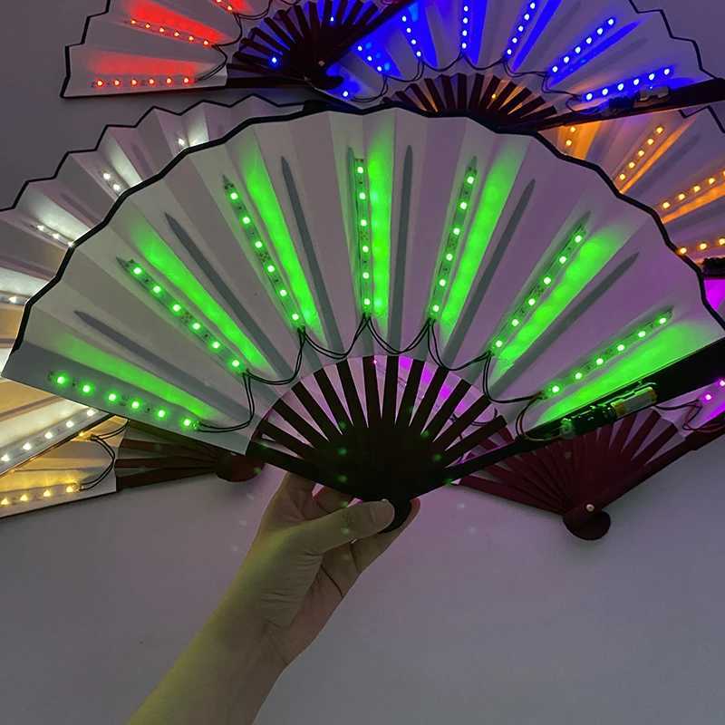 Halloween Carnival party lighting supplies 10inches LED neon light rave fan folding luminous fan glowing in the party Y240807