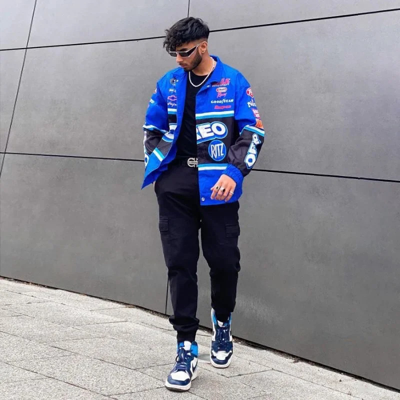 Autumn Varsity Jacket Long Sleeve Motorcycle Jacket Racing Baseball Jacket Women Y2k Printed Casual Loose Coat Single-breasted 240808