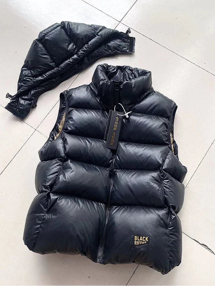 Winter Women Black Casual Hooded White Duck Down Short Vest Female Thick Warm Sleeveless Loose Puffer Jacket 240808