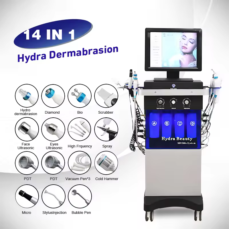 14 in 1 Women Aesthetic Beauty Equipment Bubble Oxygenation Ultrasonic Scrubber Hydrodermabrasion Hydro Microdermabrasion Facial Machine