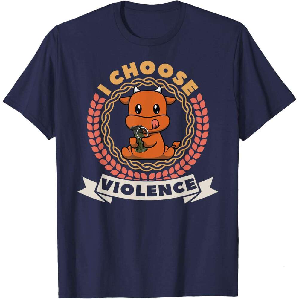 2025S Fashion Designer T Shirt For Mens Womens I Choose Violence Funny Cute Kawaii Cow Holding Gun T Shirt Shirts Tshirt Graphic Tee Casual Tops Cloth
