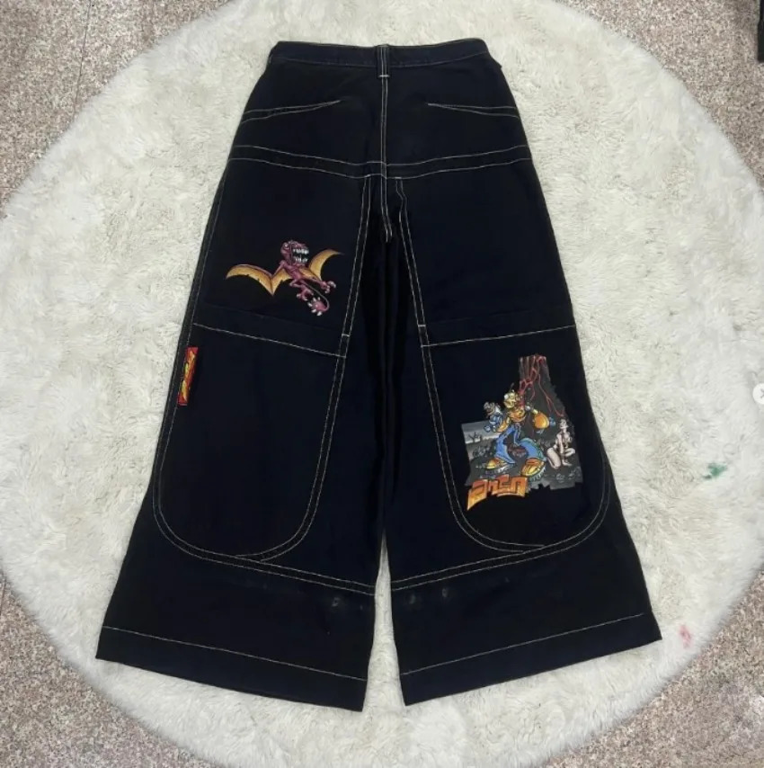 Y2K JNCO Jeans Men American Retro Harajuku HipHop Loose WideLeg Pants Stitching Big Pocket Tooling Street Clothes 240809