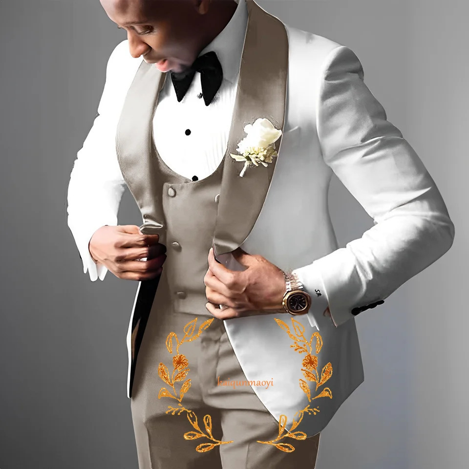 Formal Elegant Mens 3piece Suit Set White Jacket Wedding Groom Tuxedo Blazer Customized Outfit XS5XL 240807