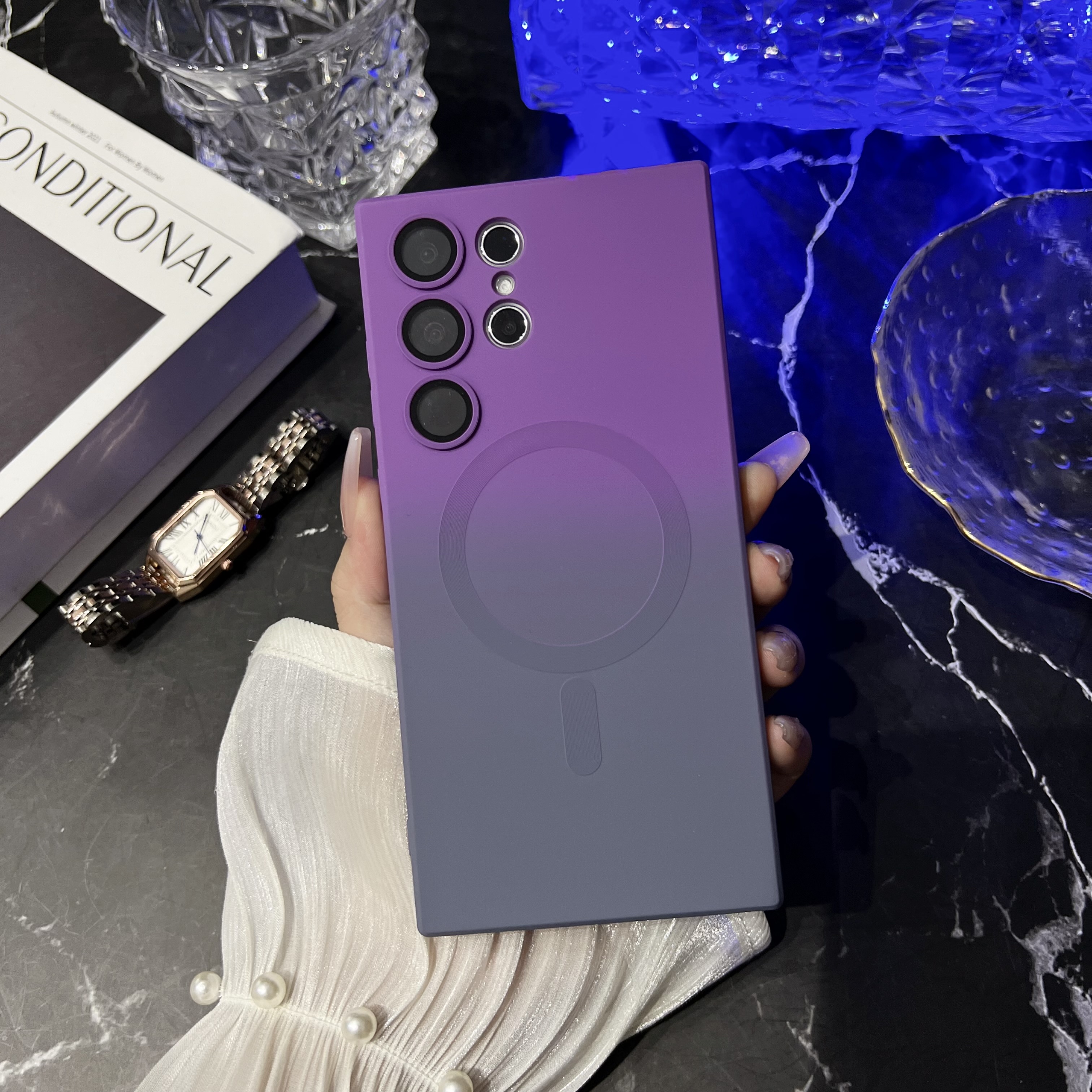 Luxury Magnetic For Magsafe Wireless Charging Soft TPU Cases Gradient Color Camera Glass Lens Protection For Samsung S20 S21 FE S22 Plus S23 S24 Ultra