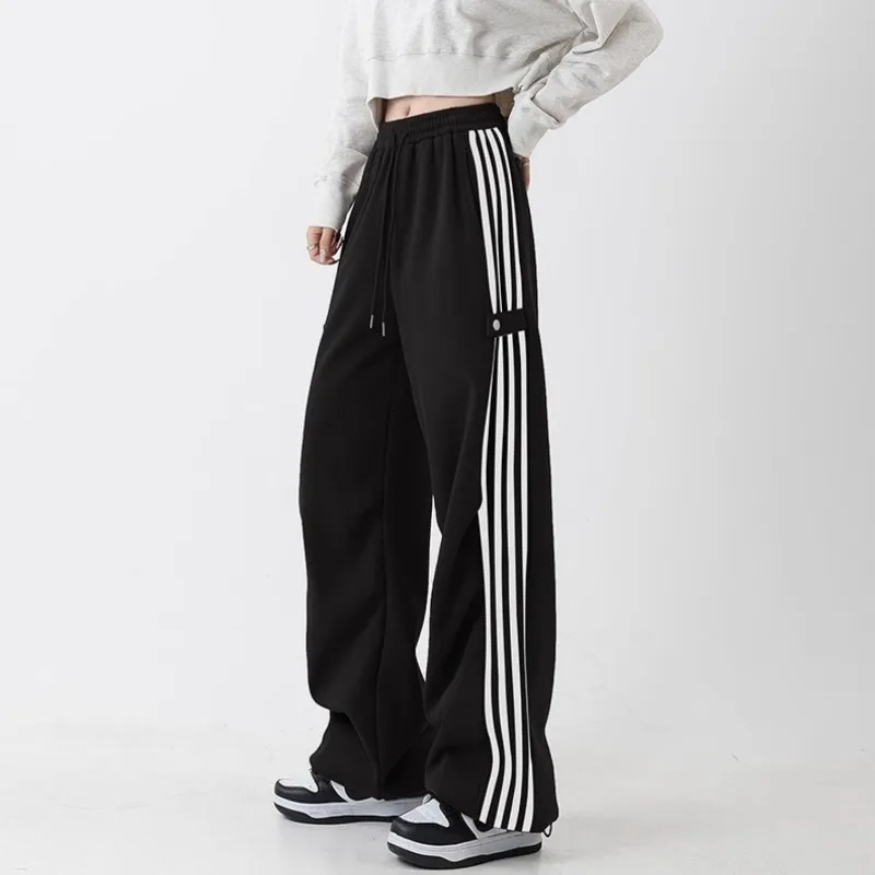 QWEEK Y2k Striped Swestpants Woman Sports Baggy Korean Fashion Pants Streetwear Cargo Harajuku Spring Trousers Vintage Aesthetic 240821