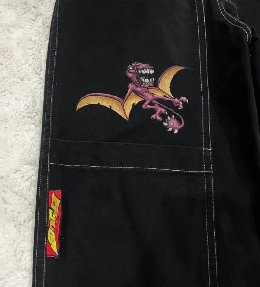 Y2K JNCO Jeans Men American Retro Harajuku HipHop Loose WideLeg Pants Stitching Big Pocket Tooling Street Clothes 240809