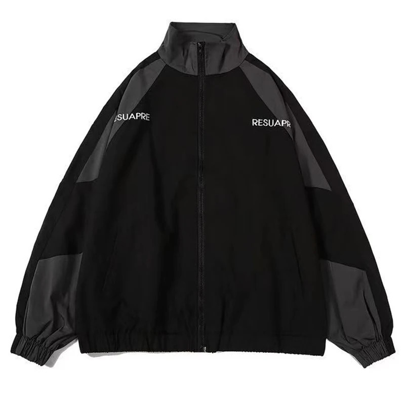 Hip hop school team jacket mens high street patch work color black windproof womens spring and autumn thin fashion college 240812