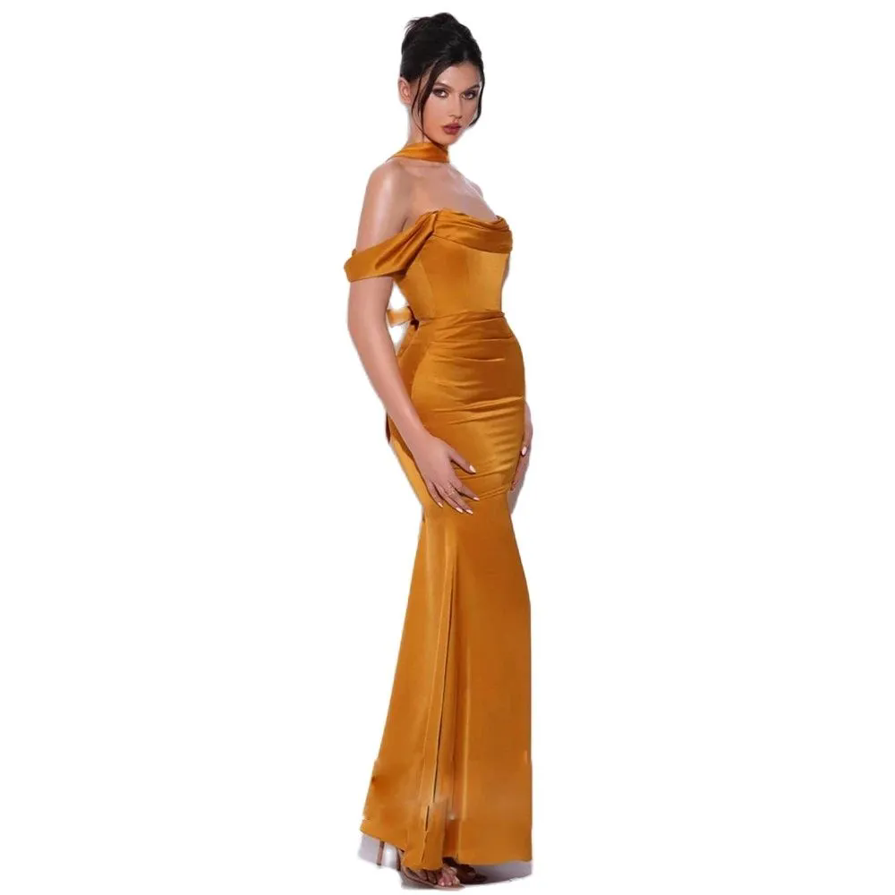 Summer Women's Prom Dresses Round Neck Sleeveless Sling Slanted Shoulder Dress Tight Sexy Backless Red Dress
