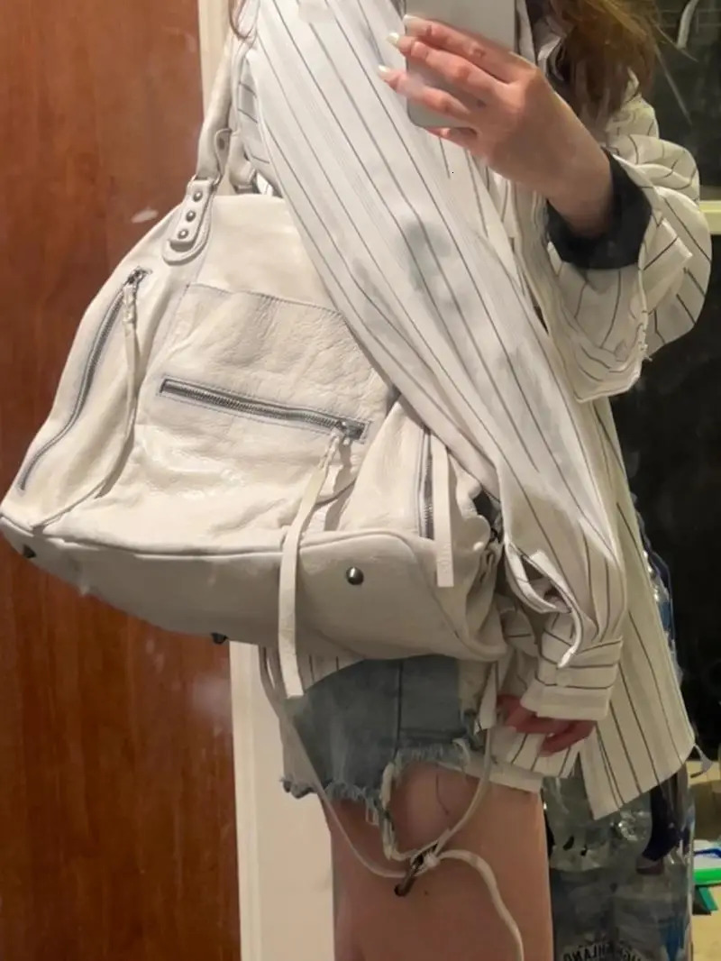 JIAERDI Girls White Tote Bag Women Vintage Leather Soft Large Capacity Handbag Messenger Bag Female Y2k Grunge Shoulder Bags 240808