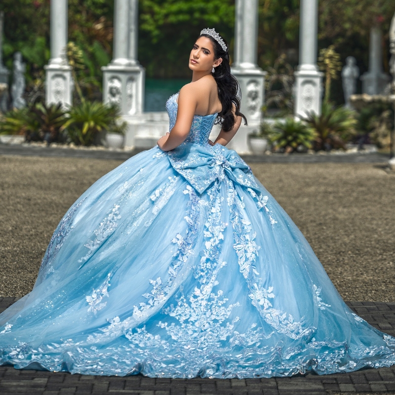 Sky Blue Shiny Quinceanera Dress Ball Gown Off The Shoulder Lace Applique Beaded Tull Corset Sweet 16 Vestido De 15 Anos