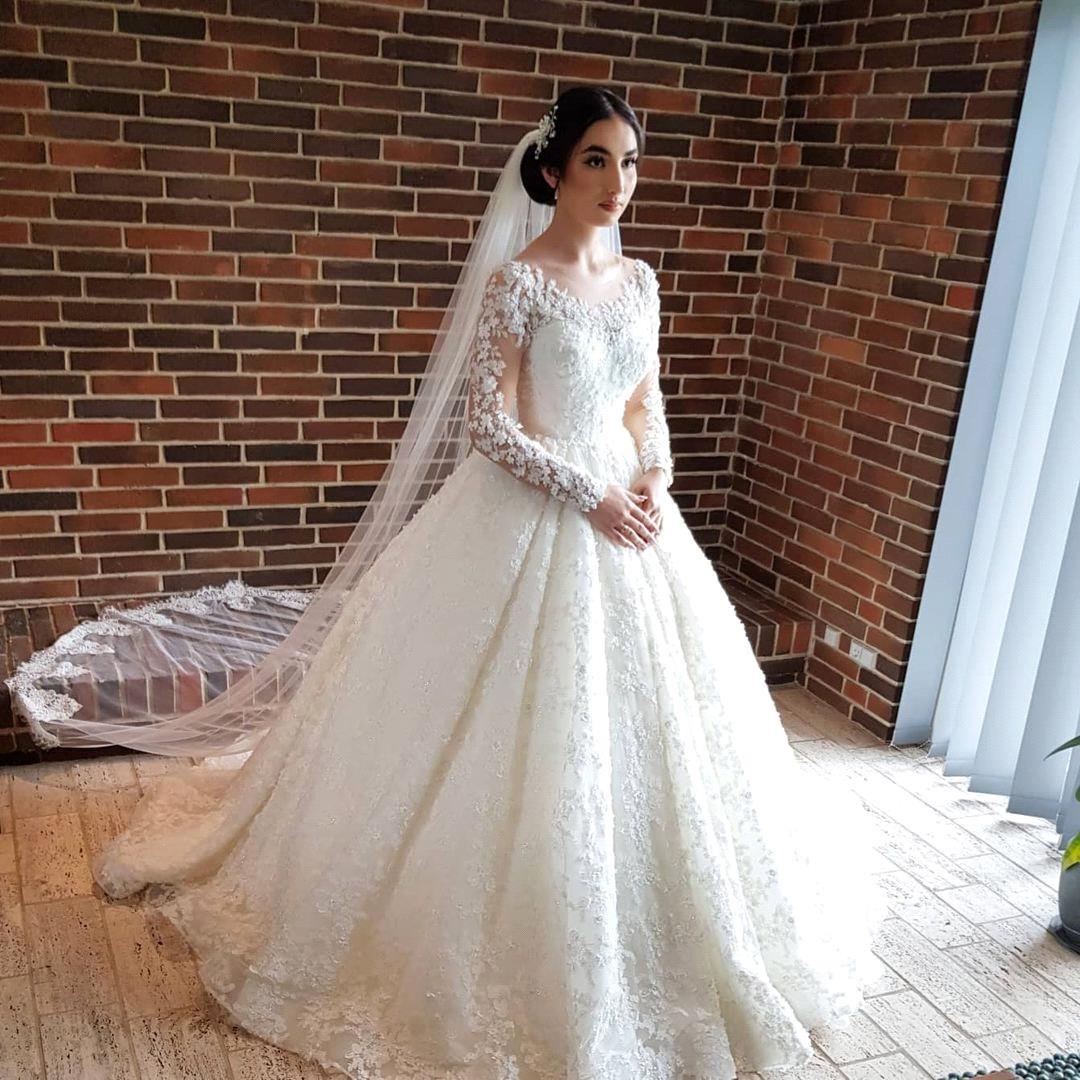 2024 Modern Applique Ball Gown Wedding Dresses Jewel Transparent Lace For Long Sleeve Beaded Bridal Gowns Dress For Marry Bc19321 0213