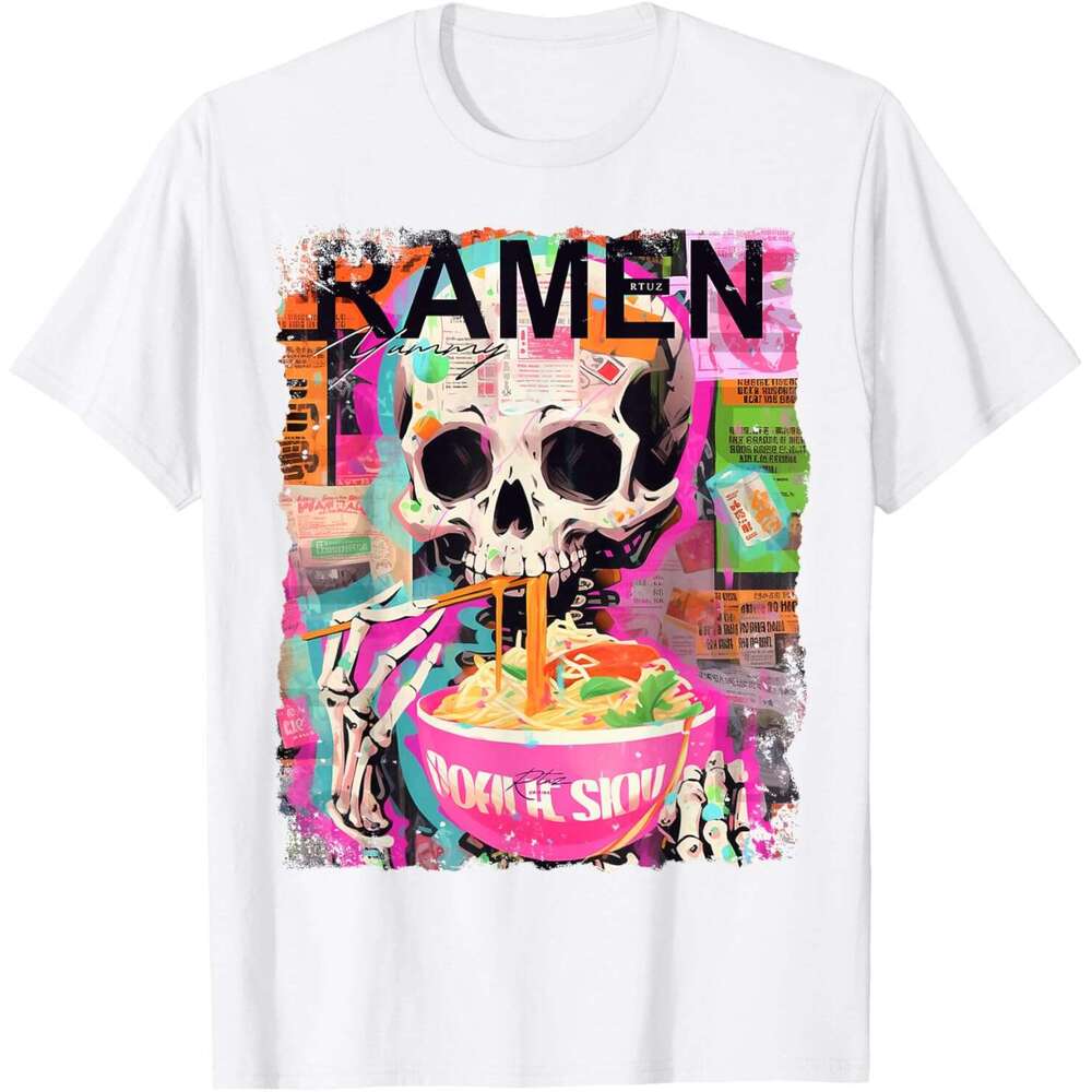 2025S Fashion Designer T Shirt For Mens Ramen Noodle Japanese Anime Manga Skull T Shirt Shirts Tshirt Graphic Tee Casual Tops Clothes Short Sleeve