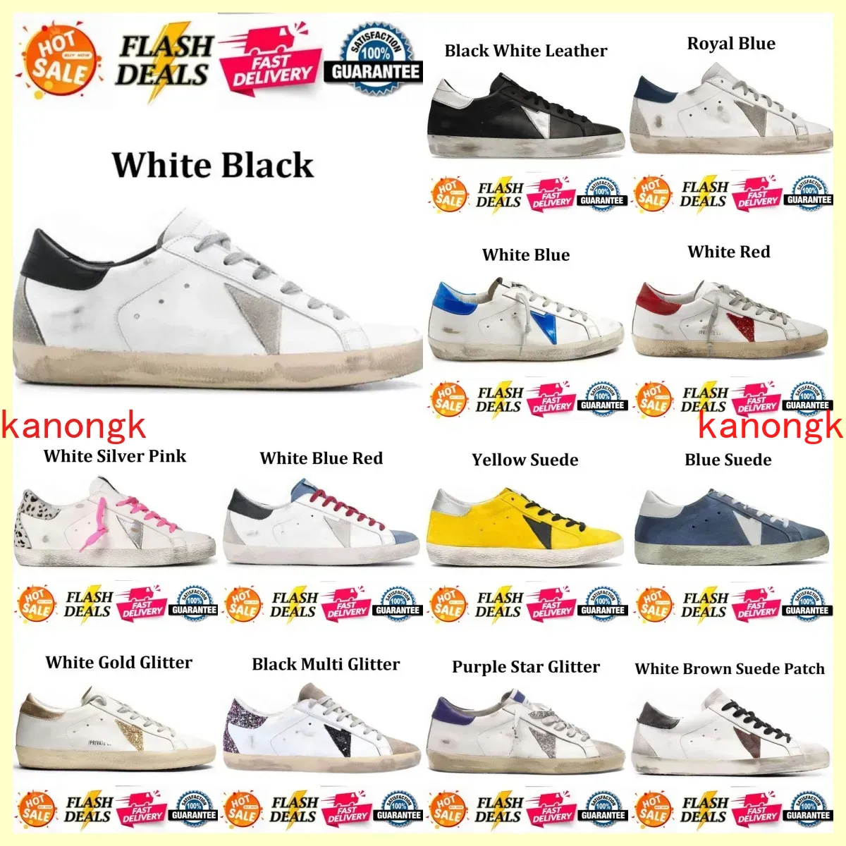 Golden Women Shoes Super Designer Star Brand Men New Release Italy Sneakers Sequin Classic White Do Old Dirty Casual Shoe Lace Up Woman Man