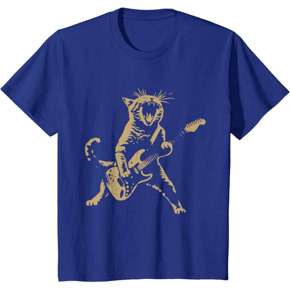 T shirt for Mens Womens Rock Cat Playing Guitar - Funny Guitar Cat T-Shirt Shirts Tshirt Graphic Tee Casual Tops Clothes Short sleeve