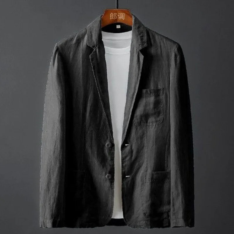 White cotton linen suit mens spring and summer solid color slim fit casual business thin jacket comfortable breathable 240812
