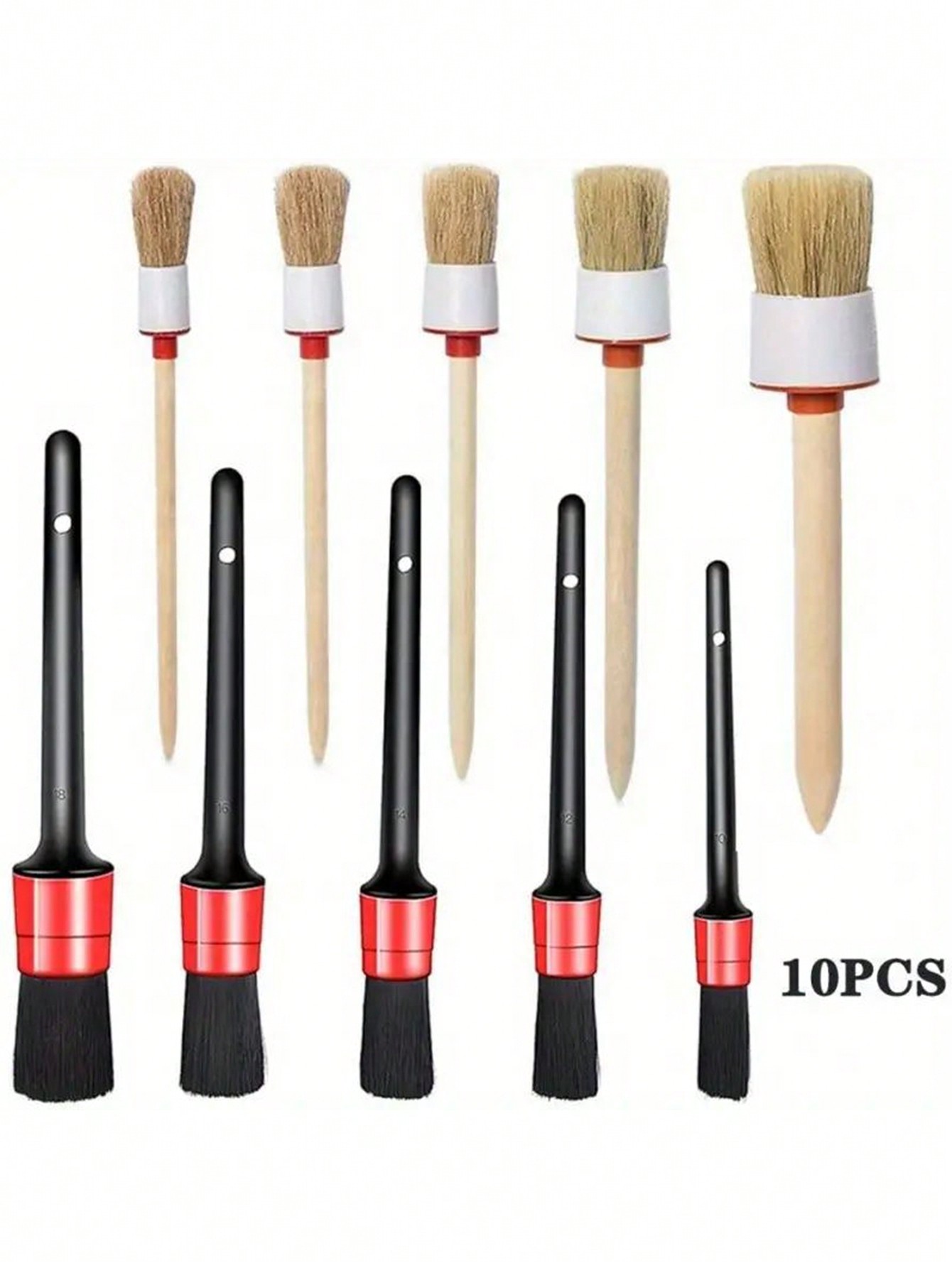 10-piece cleaning brush car tool set PP wire car round head car detail brush wooden handle brush