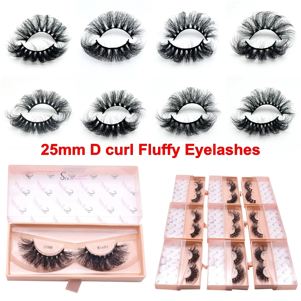 25mm False Eyelash Faux Mink Lashes Long Dramatic 5D Russian D Curl Fluffy Thick Lash Handmade Eye Makeup 10 Styles Cruelty Free