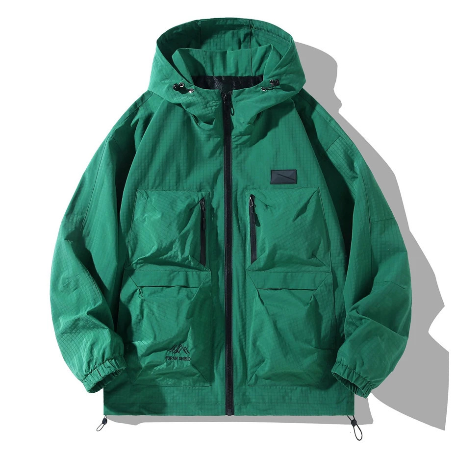 Black waterproof and windproof cargo jacket Plus size 12XL fashionable casual solid color large mens 240824