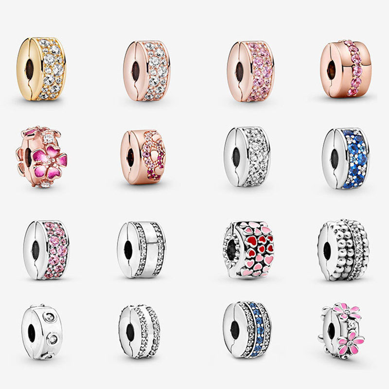 Pink Daisy Beads For Jewelry Making 925 Sterling Silver Charms Heart Shaped Gemstone Fixed Clip Bracelet Women Girl Gift