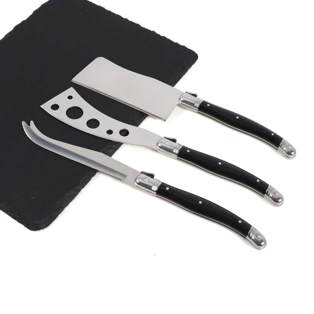 Jaswehome Laguiole Cheese Knife Set Butter Spreader Black ABS 2CR14SS Cutting Spear Pizza Fork Smart Tool 240807