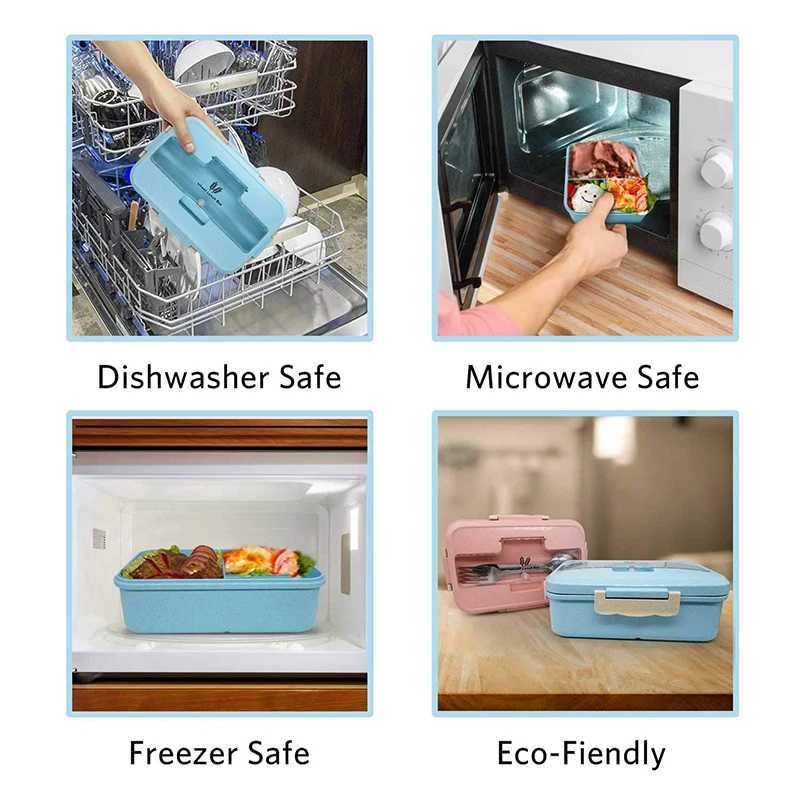 Lunch Box Food Container Bento Box Heated Lunchbox Kids Lunchbox Snack Straw Wheat Korean Sealed Student Plastic Box for FoodM240807