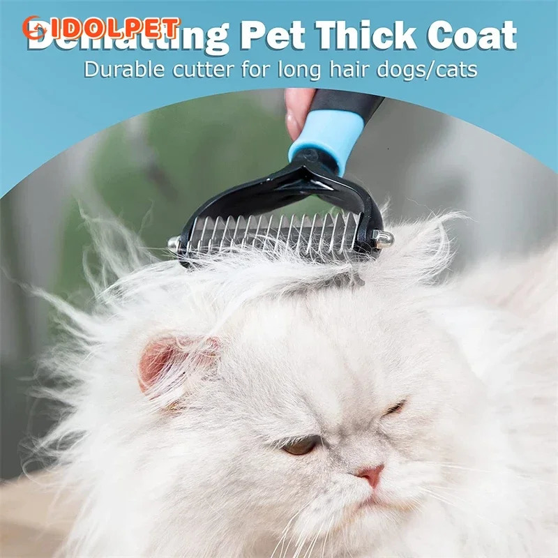 Professional Pet Deshedding Brush 2 Sided Dematting Dog Comb Cat Brush Rake Puppy Grooming Tools Undercoat Shedding Flying Hair 240807