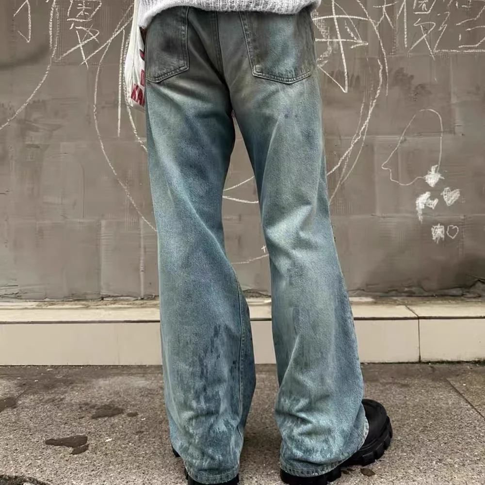 Y2k Yellow Mud Dyed Hole Baggy Jeans Pants Unisex Streetwear Pantalones Hombre Casual Frayed Ripped Denim Trousers Oversized y240819