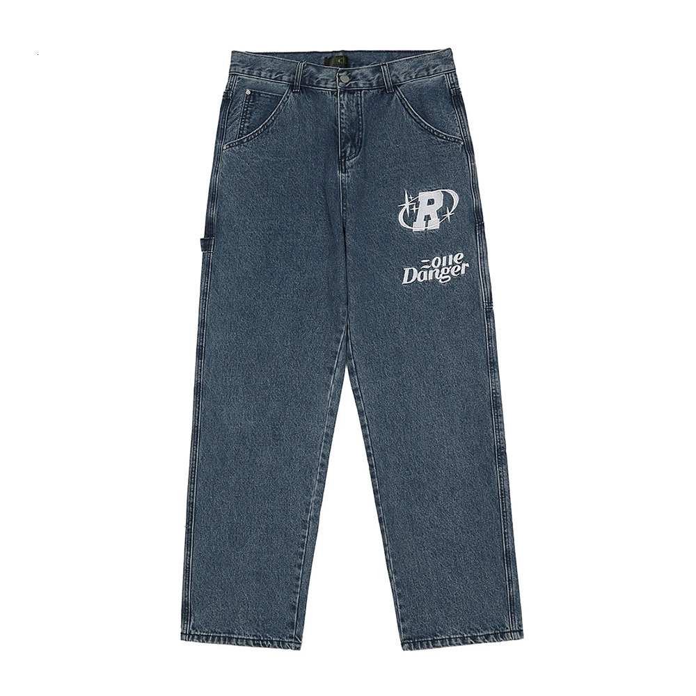 Autumn street mens loose jeans retro Harajuku hiphop letters thermal printing oversized straight leg Y2K 240816