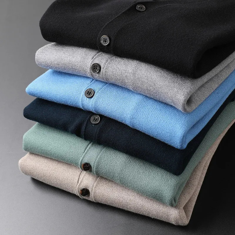 Plus Size M-5XL Cashmere Cardigan Sweater Mens Solid Color Knitted V-neck Warm Wool Male High End Casual Coat Style 240816