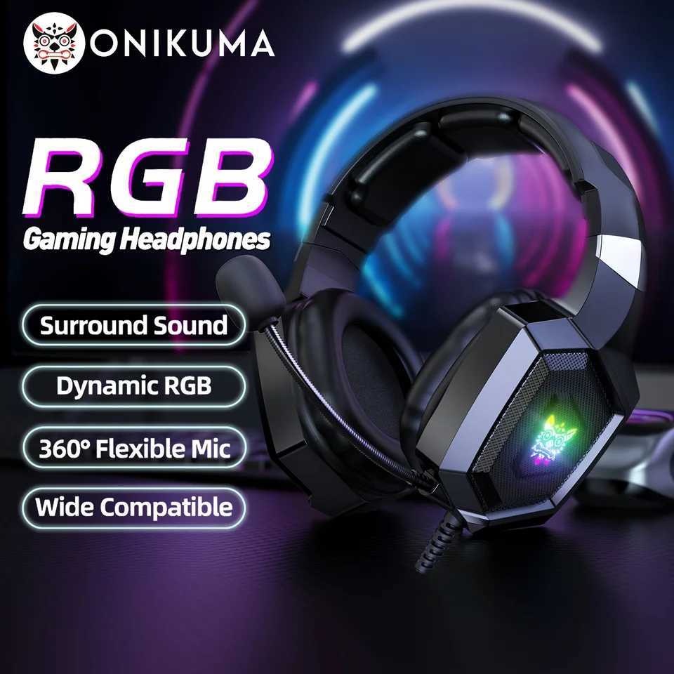 ONIKUMA Gaming Headphones with Flexible HD Mic RGB Light Surround Sound Over-Ear Wired Headset Gamer for PCCL240808