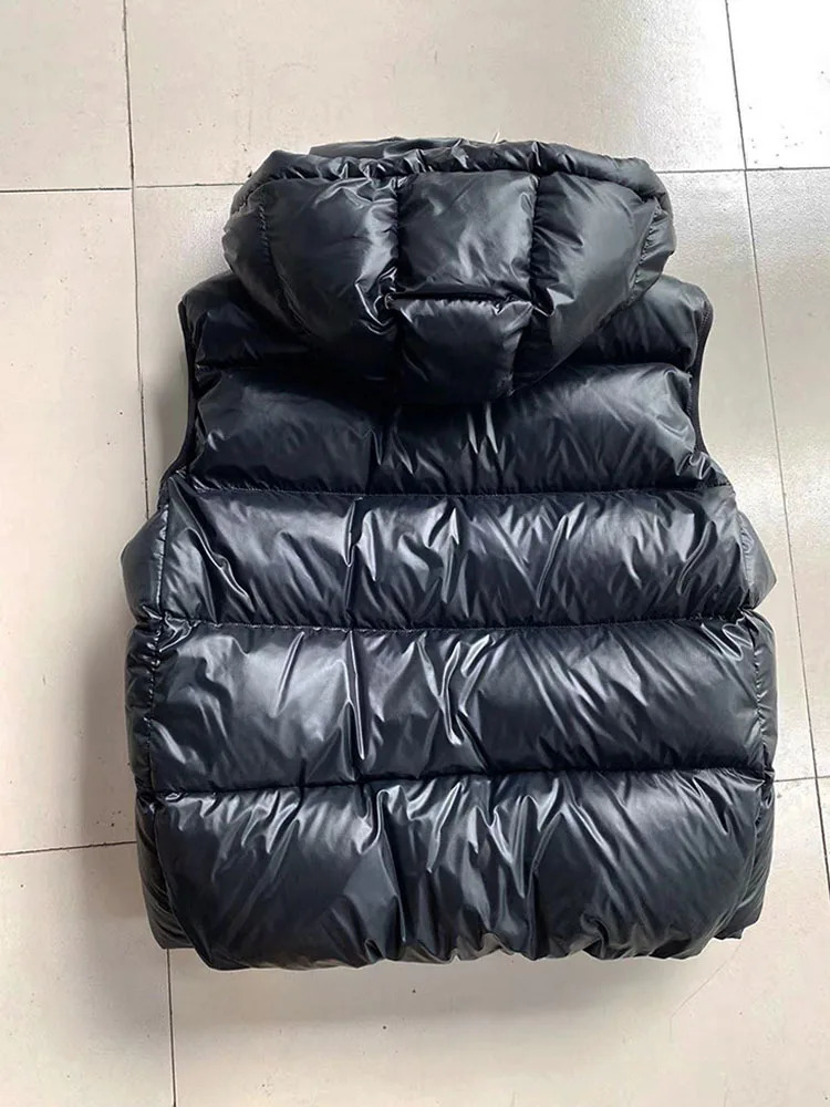 Winter Women Black Casual Hooded White Duck Down Short Vest Female Thick Warm Sleeveless Loose Puffer Jacket 240808