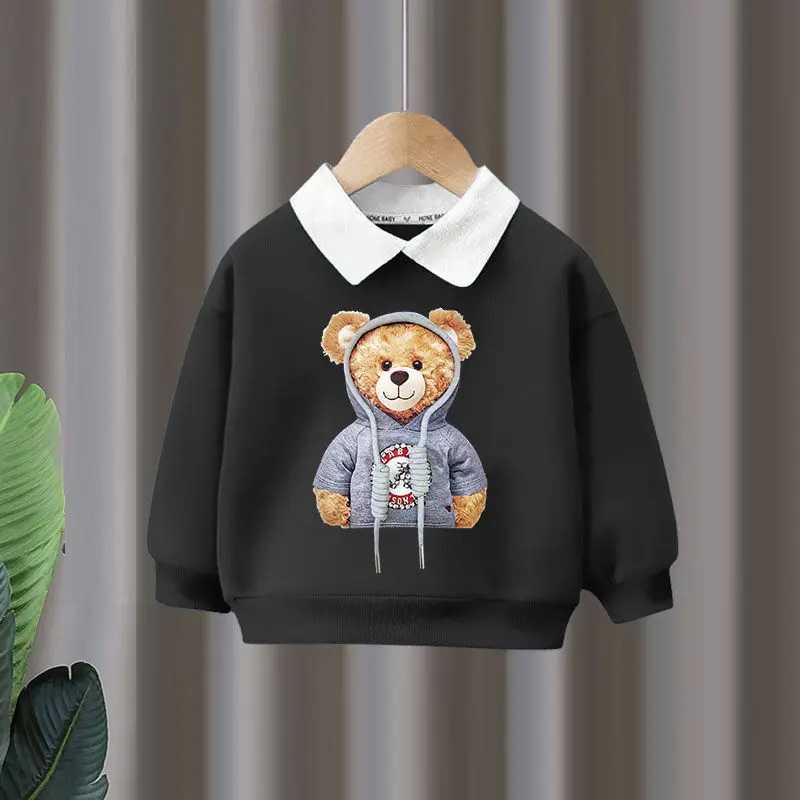 Clothing Sets Autumn Children Boy Clothes Set Kid Girls Cartoon Bear Printed Lapel Sweatshirts Pullover Top and Pants 2pcs Suit Baby TracksuitL488