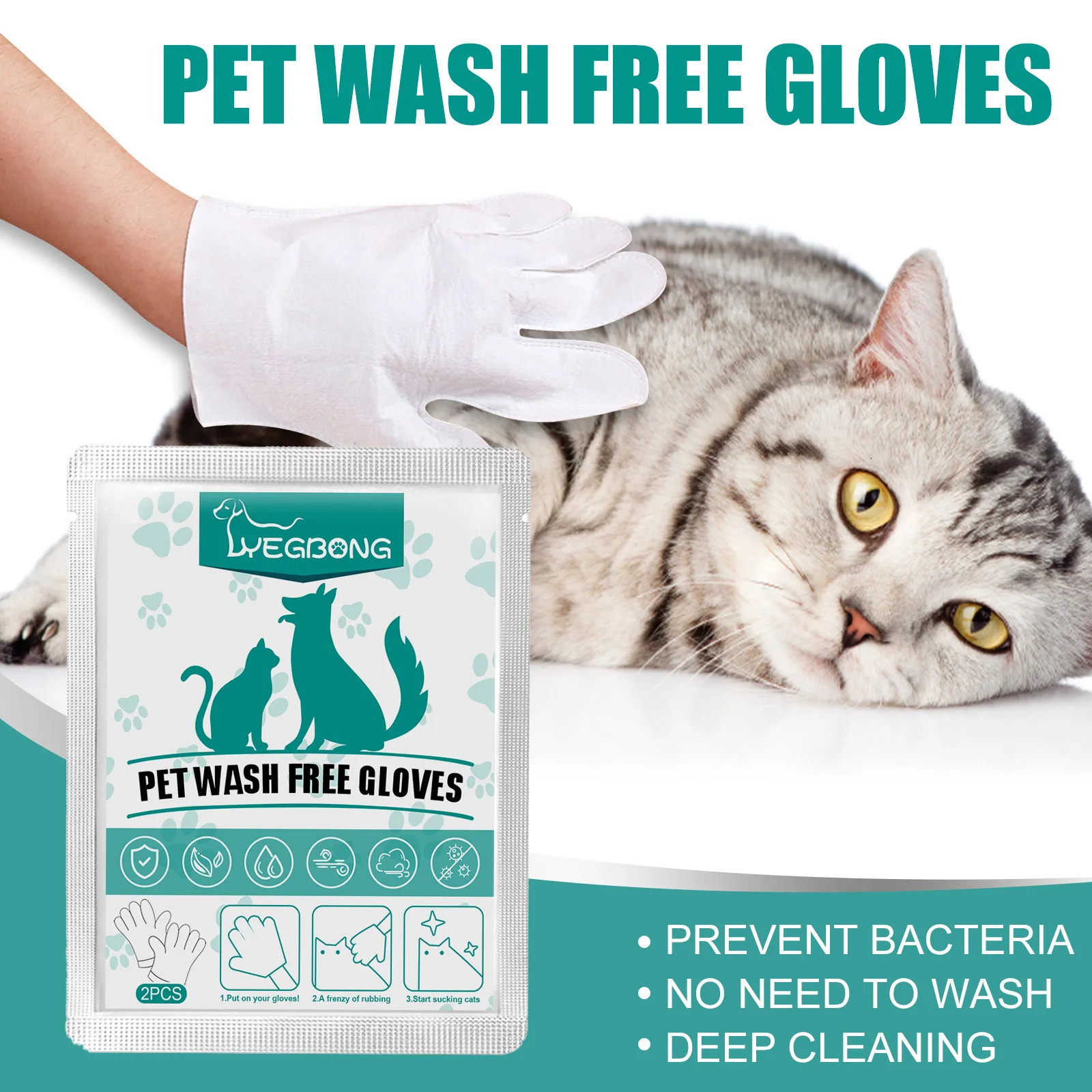 2026 New 2/6Pcs Pet Disposable Cleaning Wash Free Cats Dogs SPA Bath Supplies Massage Non Woven Fabric No Rinse Eye Wipe Gloves 240807 Shipping
