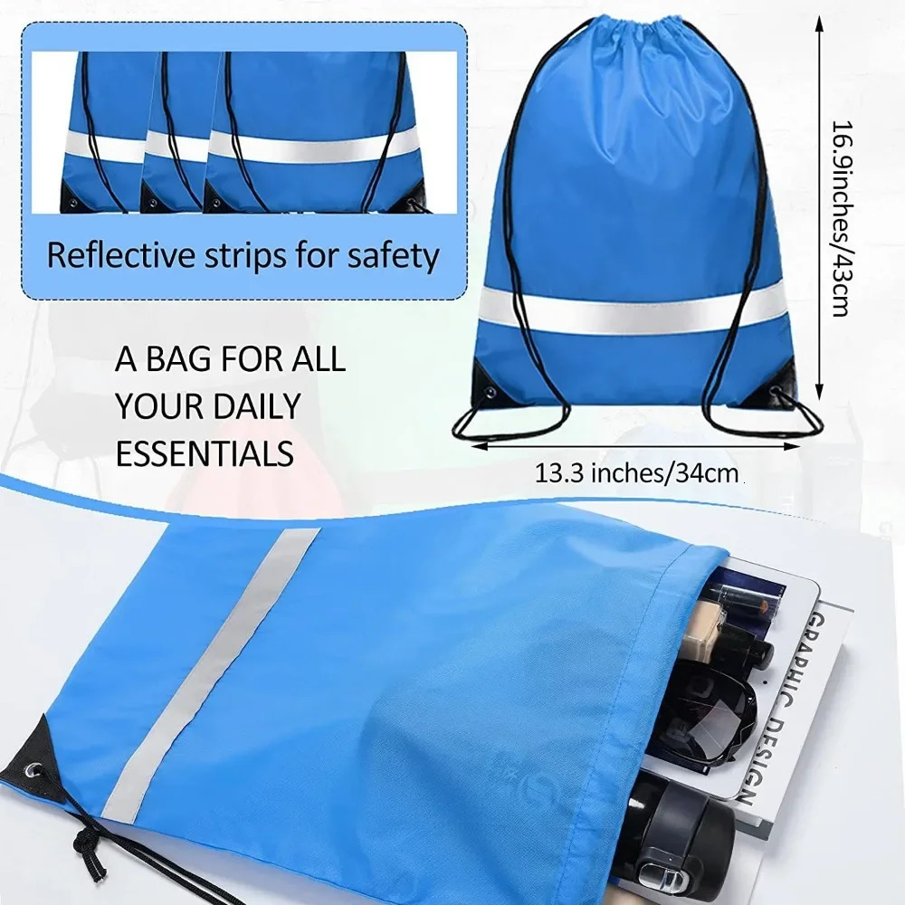 43x34cm Portable Drawstring Reflective Backpack Outdoor Gym Swimming Sports Travel Bag Waterproof Beach Pocket 240808