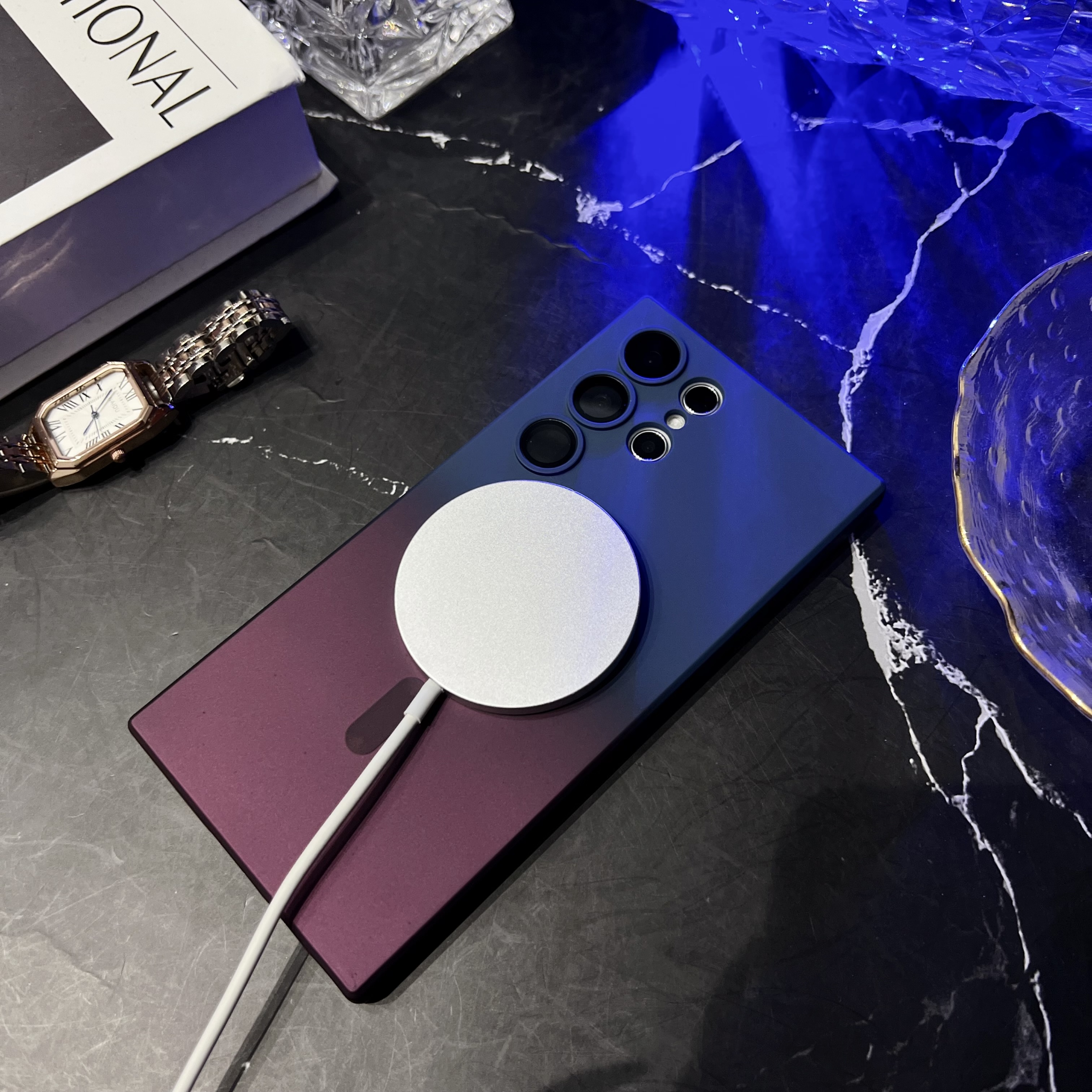 Luxury Magnetic For Magsafe Wireless Charging Soft TPU Cases Gradient Color Camera Glass Lens Protection For Samsung S20 S21 FE S22 Plus S23 S24 Ultra