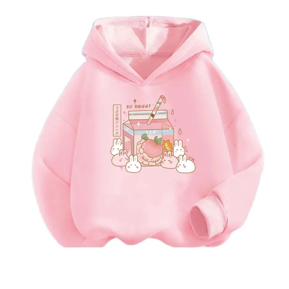 Kawaii Peach Juice Summer Drink Print Hoodies Girls Hooded Sweatshirt Soft Top Student Thin Basic Coat 240807
