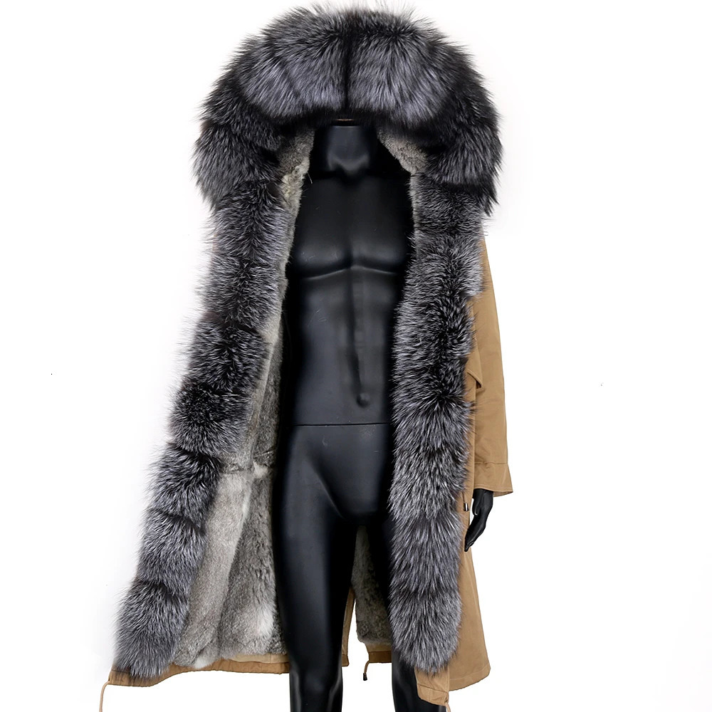 Winter X-Long Gray Natural Real Fox Fur Jacket Coats Men Fashion Real Fur Coat Long Parkas Winter Black Parka Removable 240809