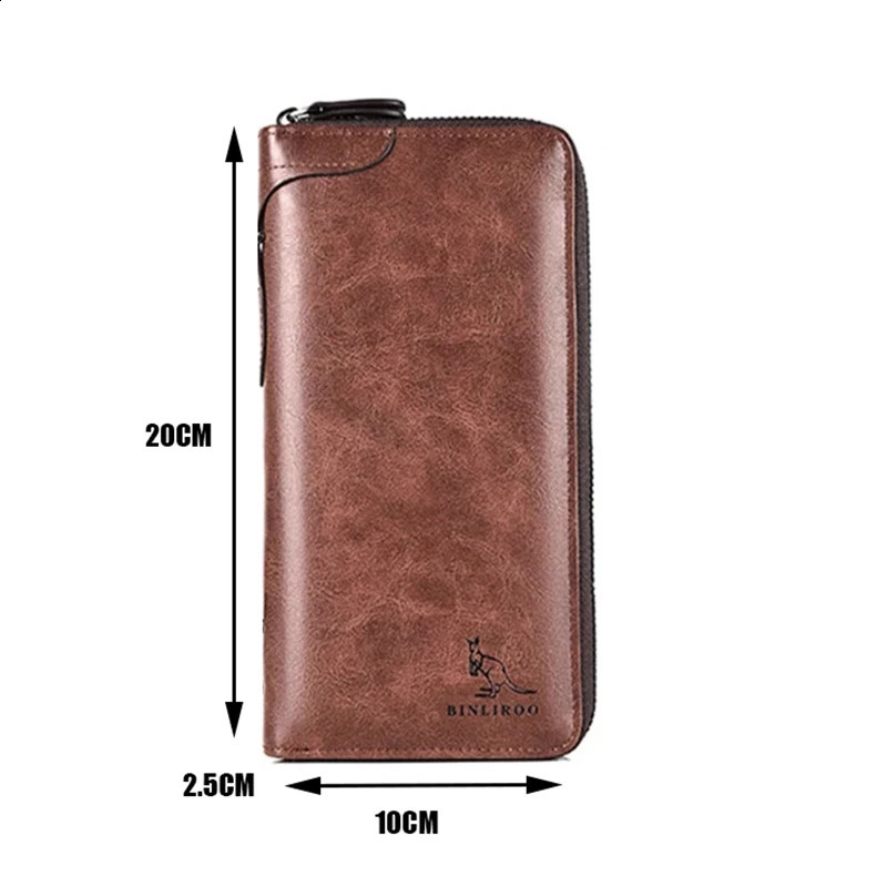 Mens Long Zipper Wallet High Quality Pu Leather Wallet for Men RFID Blocking Business Clutch Bag Credit Card Holder Purse Man 240809