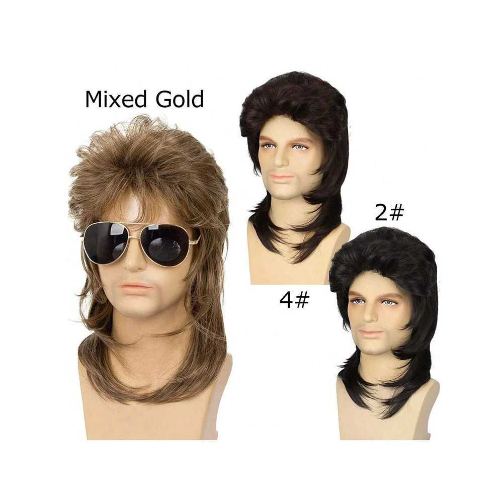 Synthetic curly hair blonde wig Mullet 80s mens arm machine heat-resistant clothing Halloween disco party daily W240808
