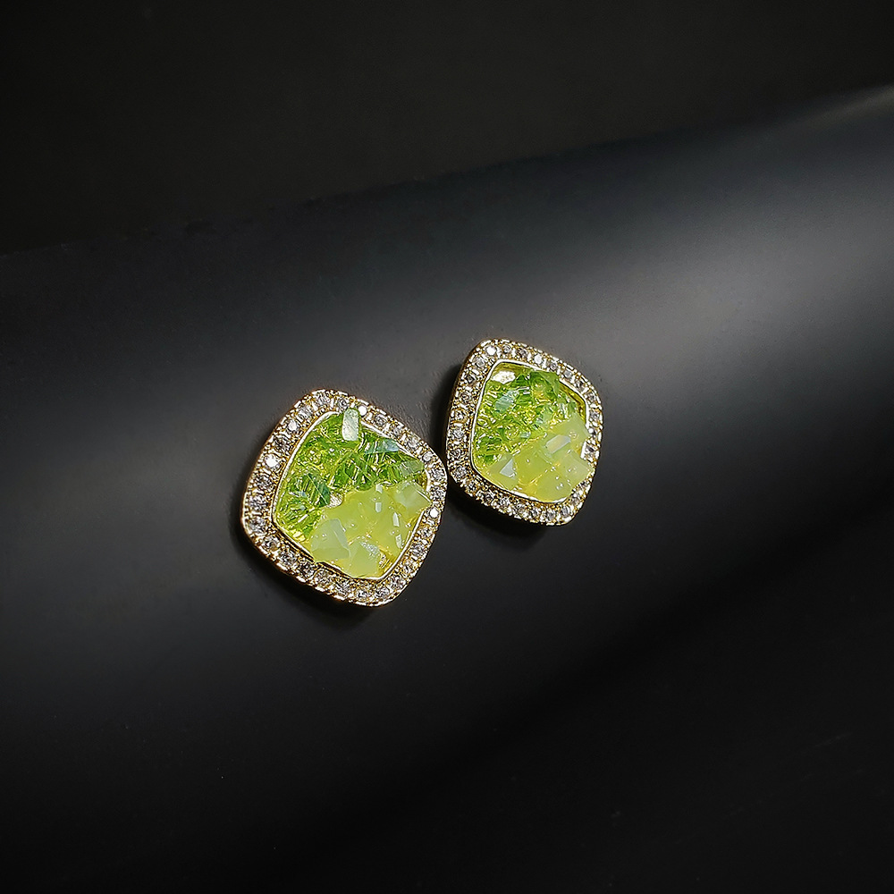 Sterg Sier Green Crystal Stud Earrings for Women, 2024 Fashion Jewelry Gift