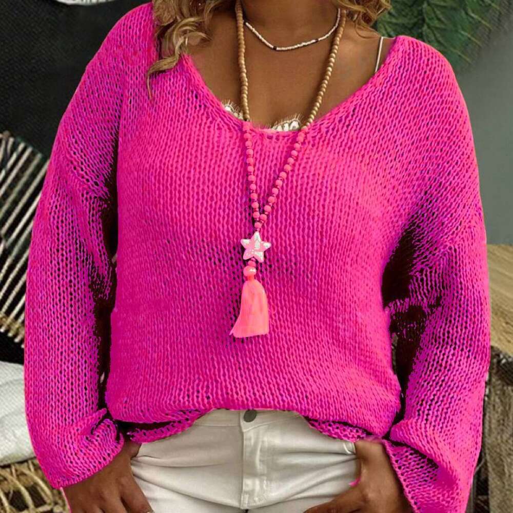 New V-neck Long sleeved Knitted Top Women's Sweater dongdumaoyi