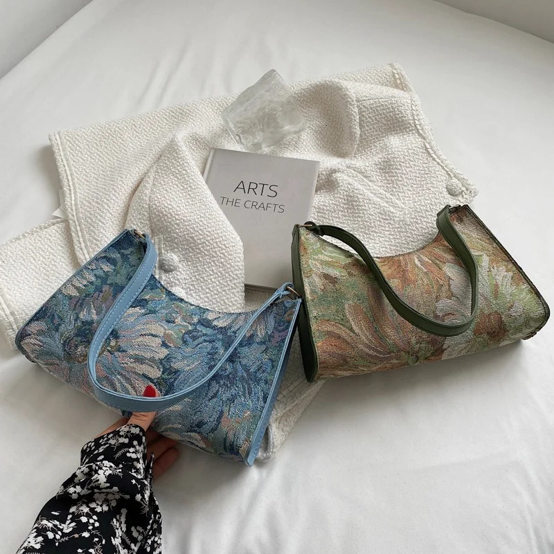 Womens Underwear Bag Autumn 2023 Trend Oil Painting Shoulder Cute Simple Handbag and Wallet Travel Small 240808