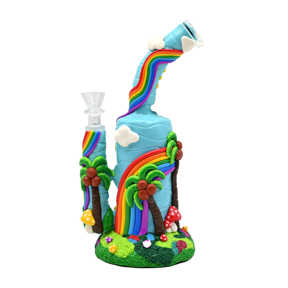 HippiesGlass,Colored Polymer Clay Glass Water Pipe,3D Cute Coconut Tree,Mushroom,Small House,Rainbow,Borosilicate Glass Hookah,Glass Bong,Smoking Acce