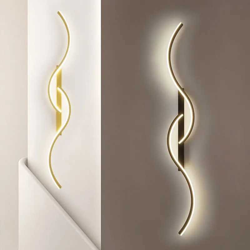 Indoor LED wall lamp for TV background bedroom black gold indoor LED wall lamp for corridor channel AC85-265V B240808