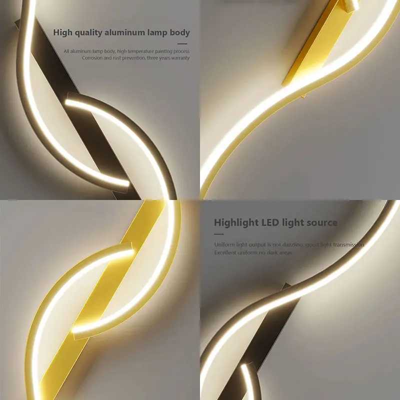 Indoor LED wall lamp for TV background bedroom black gold indoor LED wall lamp for corridor channel AC85-265V B240808