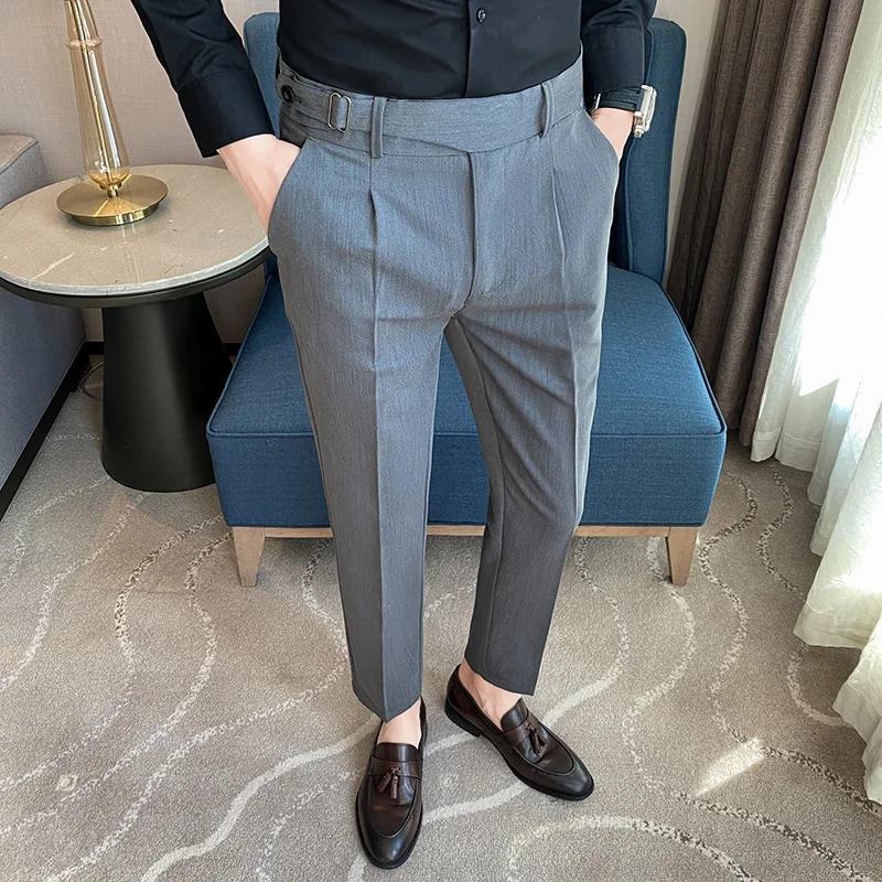 Summer Fashion Mens Set Pants High Waist Solid Color Business Slimming Formal Wedding Dress Ankle Pants 38-29240808