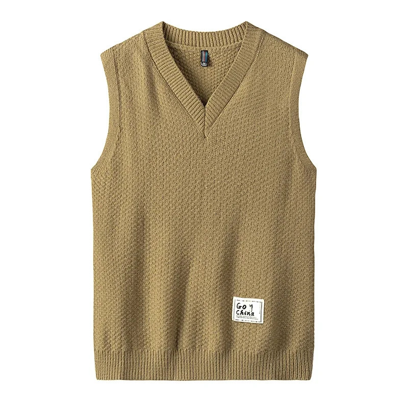 Autumn and winter mens casual Vneck sweater vest fashionable sleeveless knitted comfortable warm bottom shirt 240809